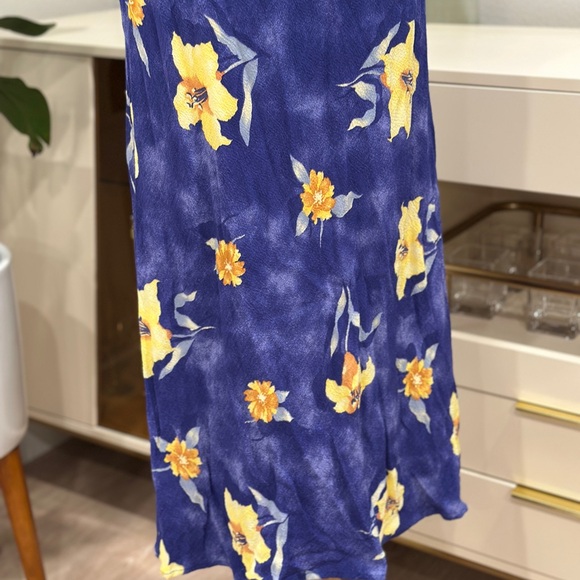 Vintage Expo Blue Floral Short Sleeve Maxi Dress Yellow Blossom Print - Picture 4 of 7